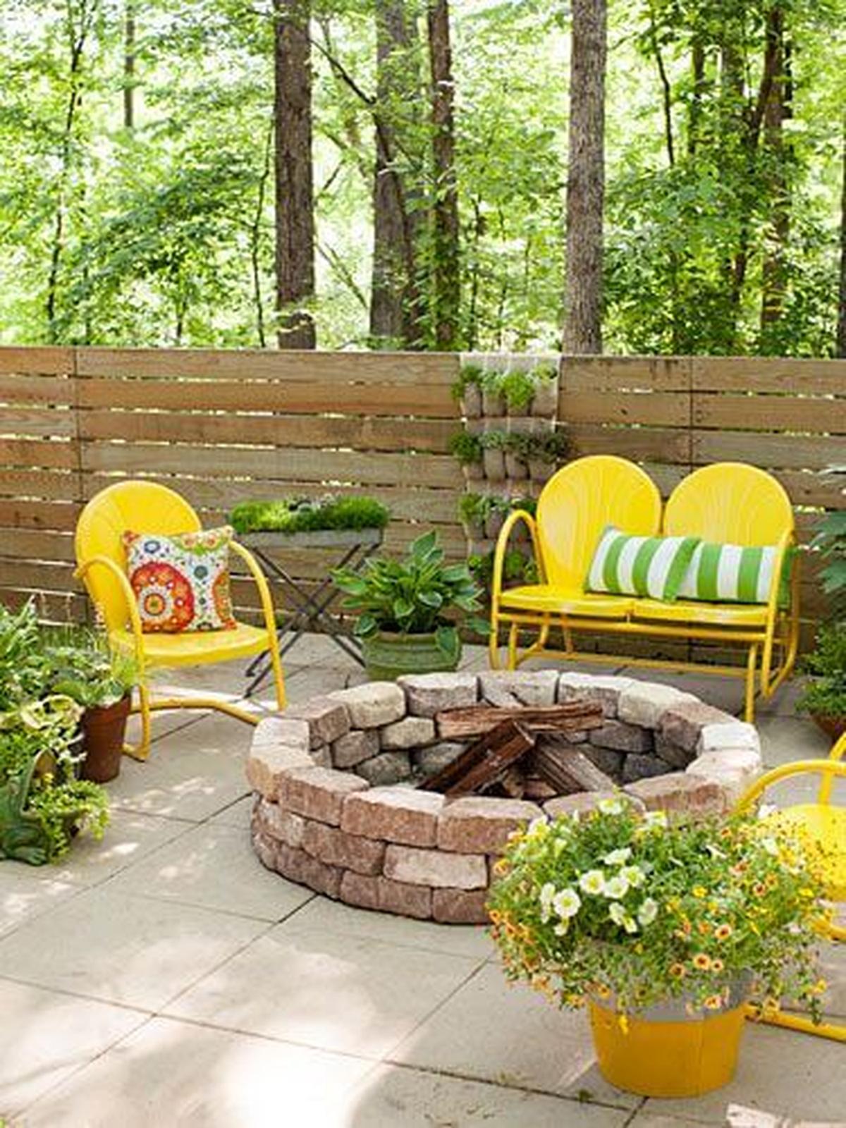 Yellow Iron Chairs With DIY Brick Fire Pit