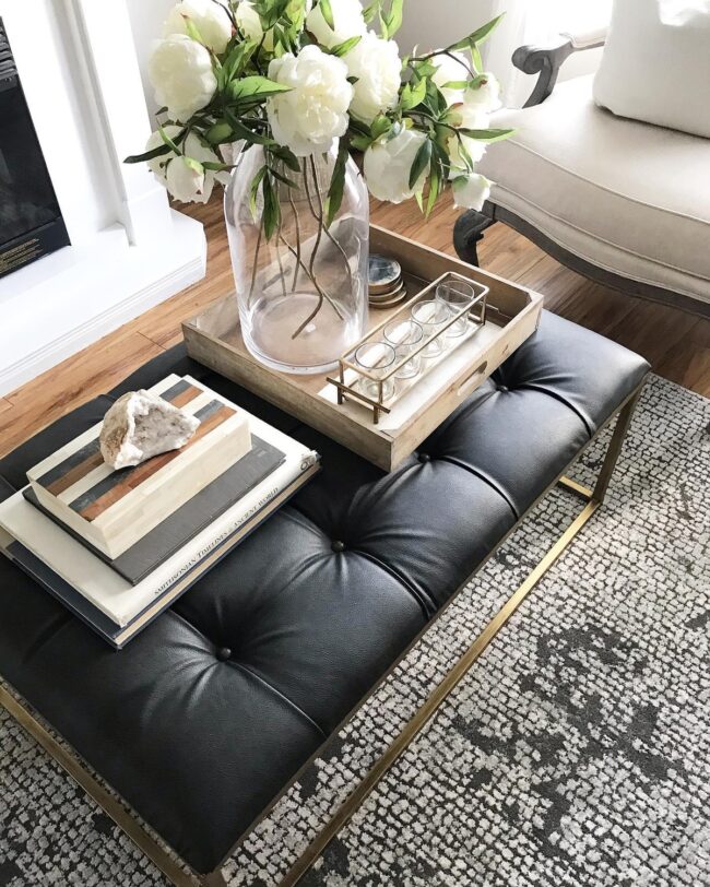Sleek Black Leather Ottoman Design